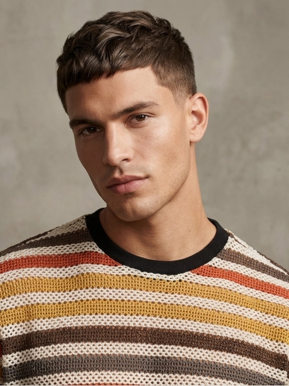 F21 Men’s Striped Open Knit Crotchet T-Shirt
